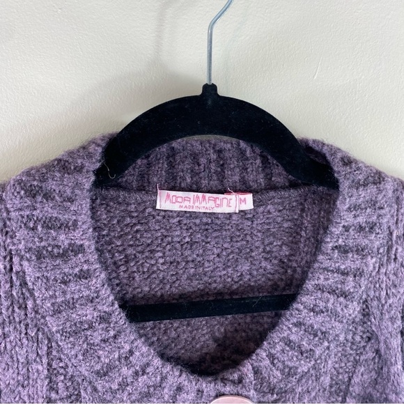 Moda Immagine Women’s Purple Short Sleeve Cable Knit Button Front Cardigan Sz M - Picture 6 of 12